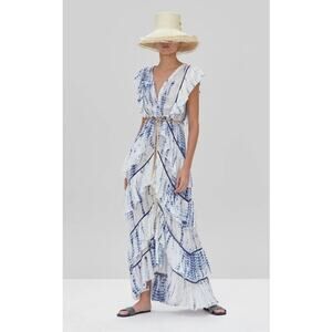 Alexis Loordes Blue White Tie Dye Tiered Ruffle Maxi Dress Size XS